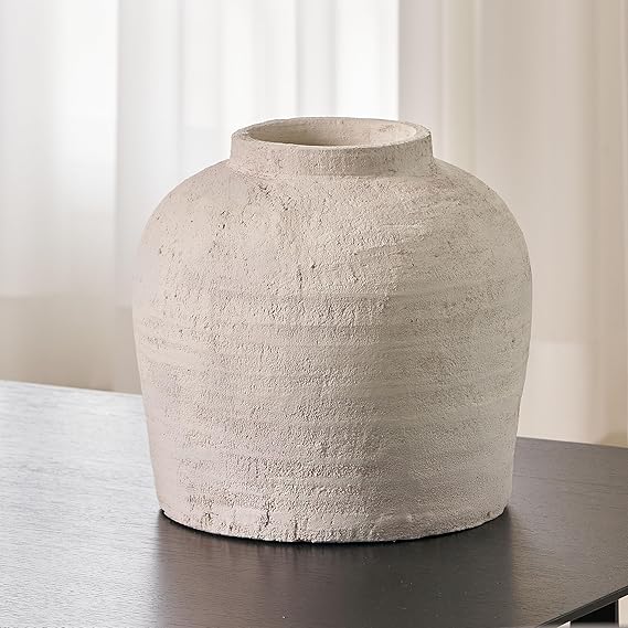 White Ceramic Large Vase 11" Tall Zen Style