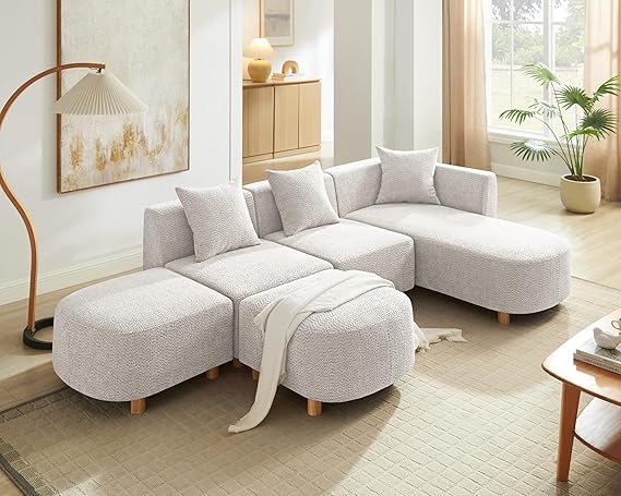 109.84" Modular Sectional Sofa with Ottoman - 5 Seater Boucle Cloud Couch