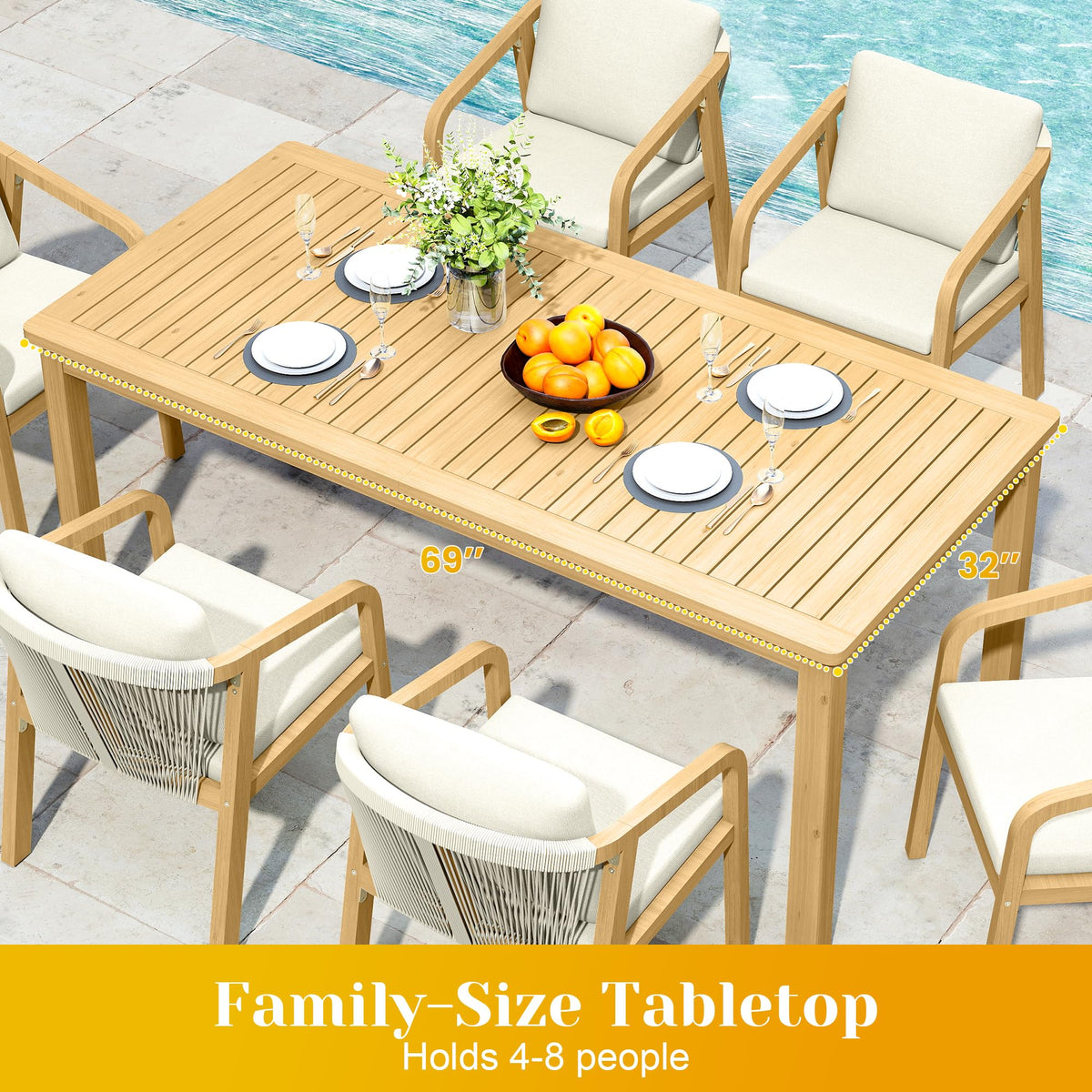 7-Piece Outdoor Dining Set with Acacia Wood Frame