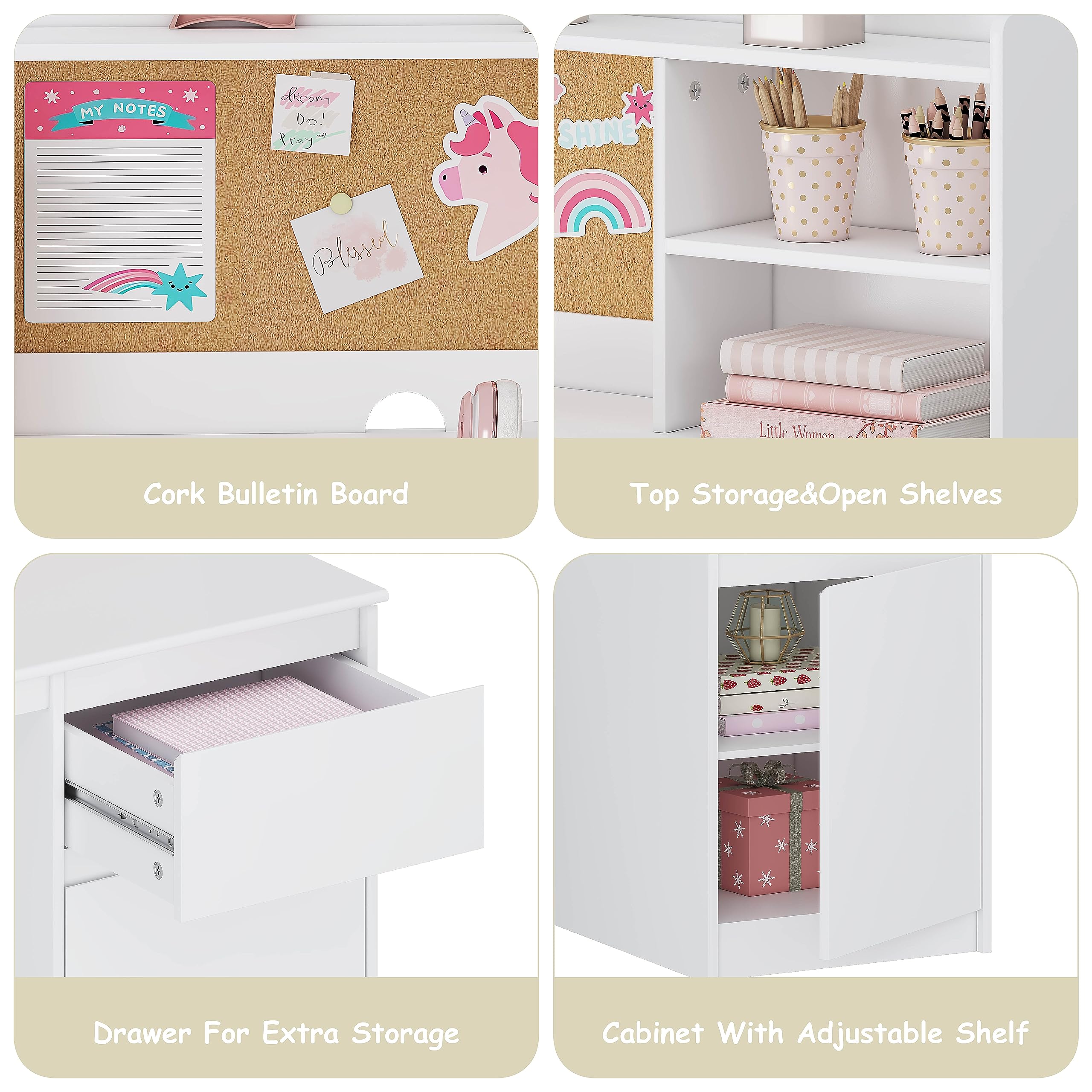 Kids Study Desk with Chair Set - Hutch and Storage Cabinet