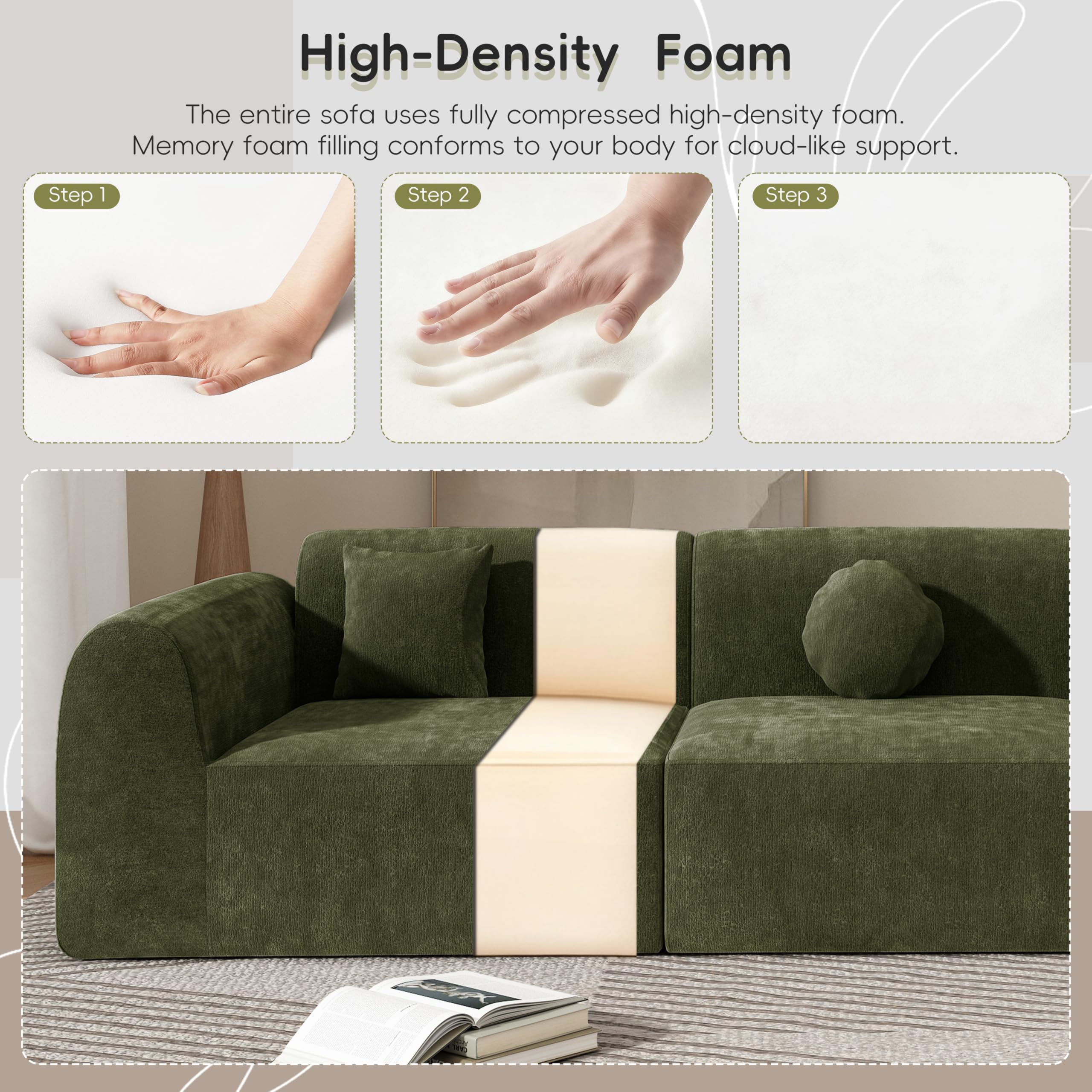 140" Curved Sectional Sofa Set with Chaise Lounge