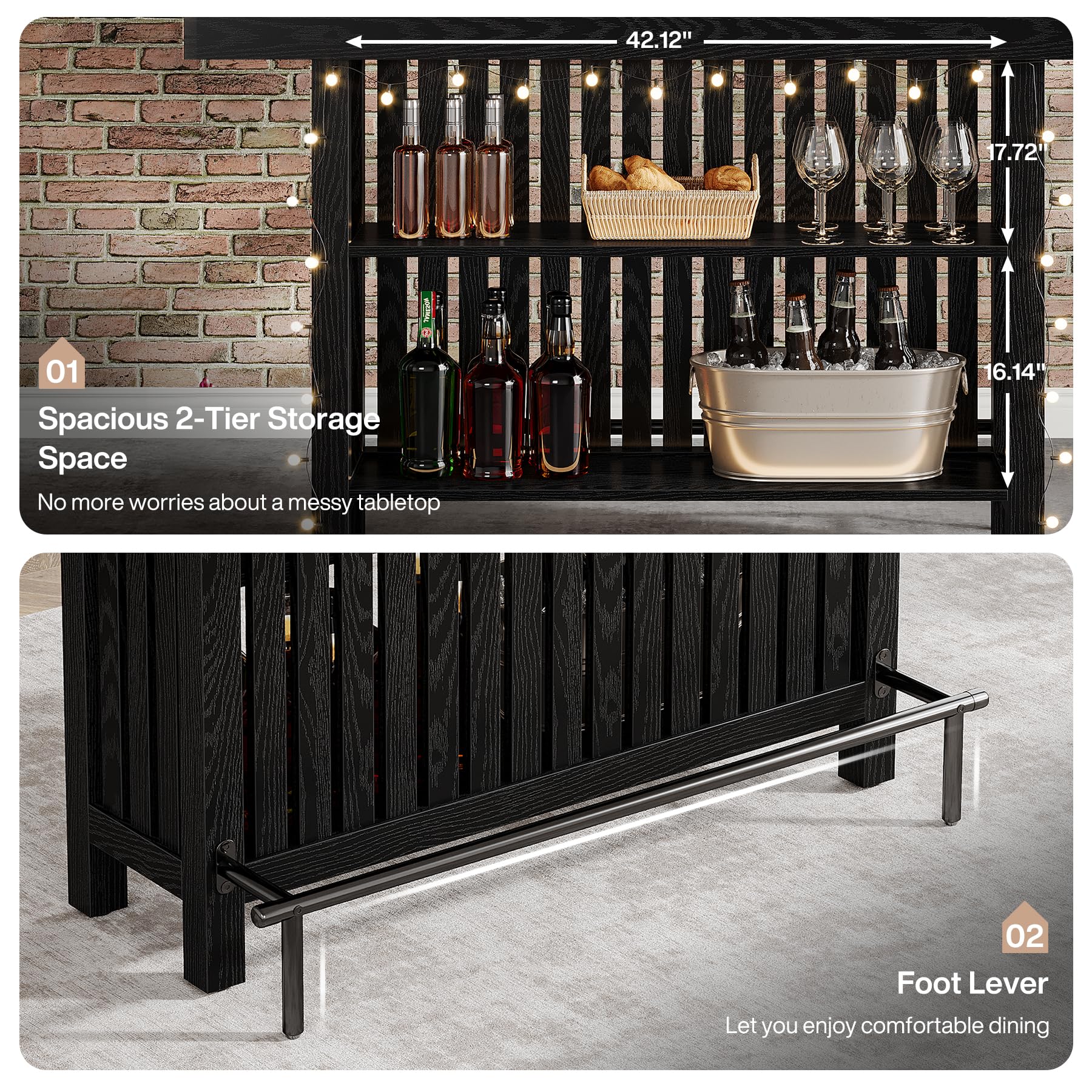 2-Tier Bar Table with Footrest