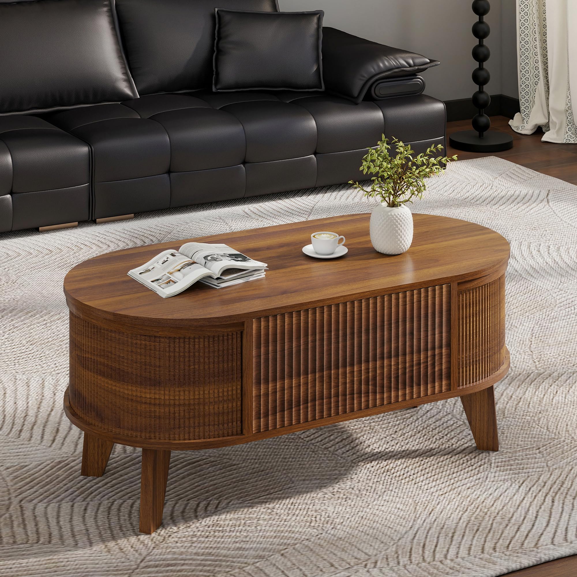 Fluted Lift Top Coffee Table with Storage