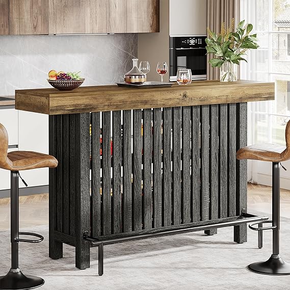 2-Tier Bar Table with Storage and Footrest