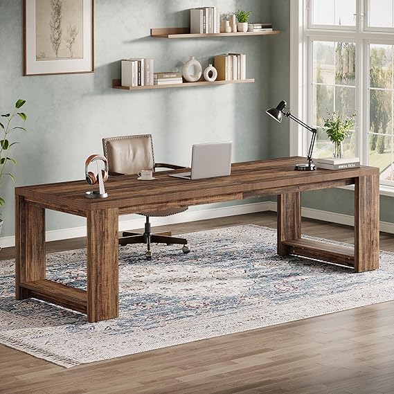 Two-Person Executive Desk 86.6" Rustic Brown