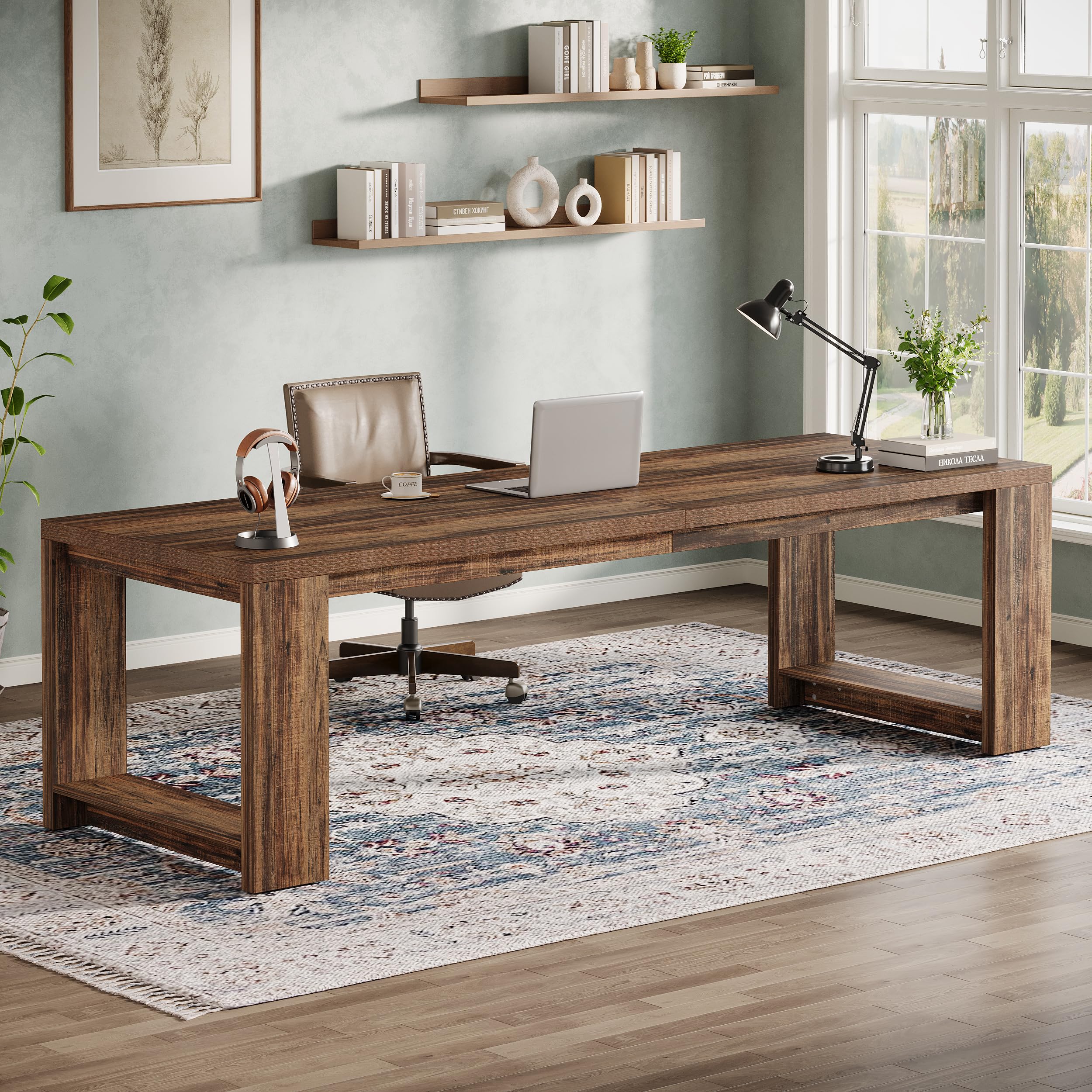 Two-Person Executive Desk 86.6" Rustic Brown