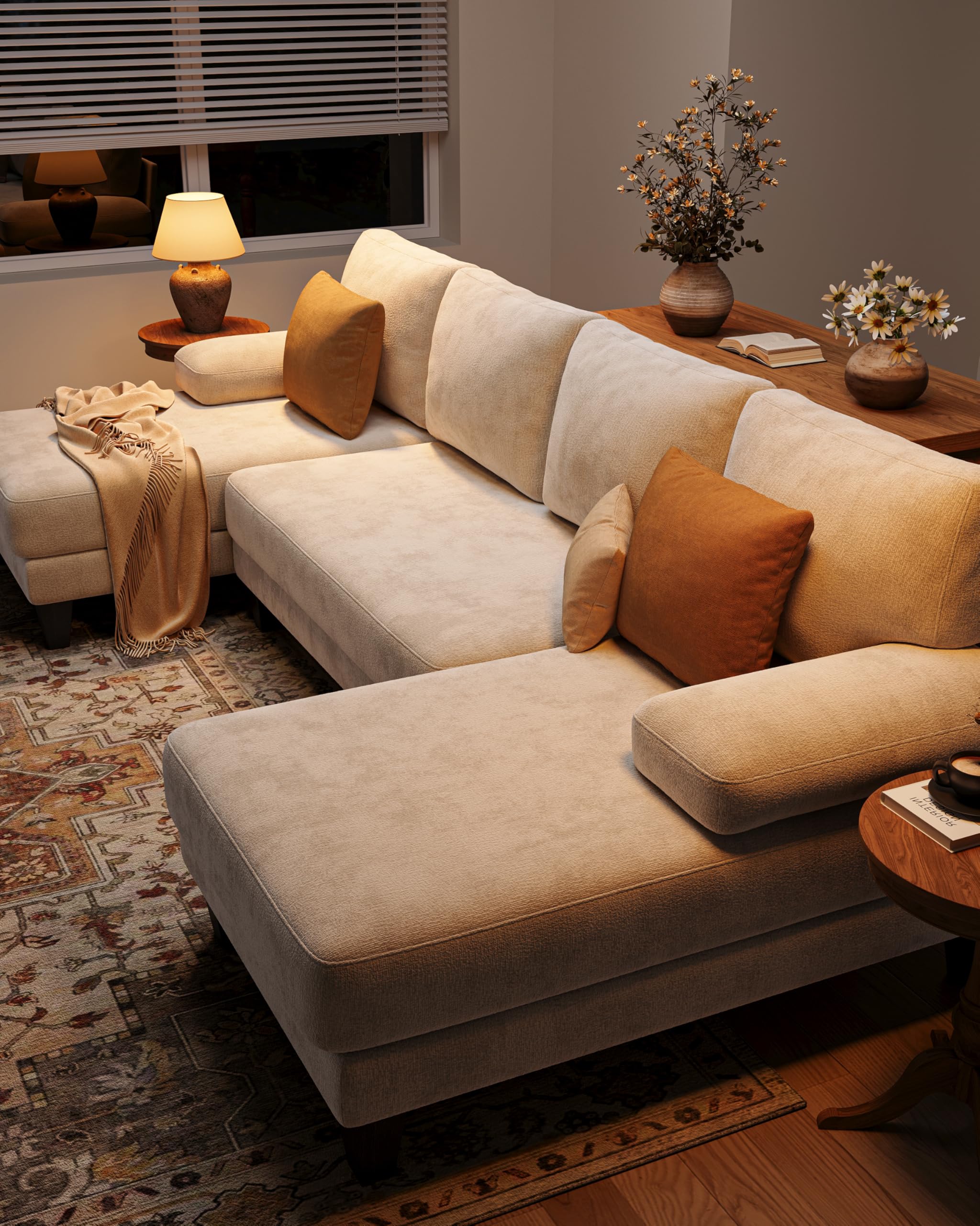 U-Shaped Sectional Couch 112 Inch Modern Chenille Sofa with Double Chaise