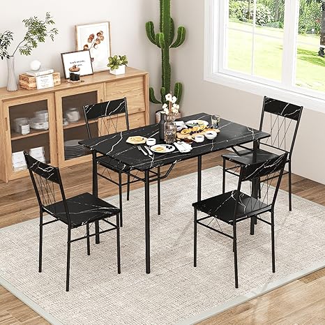 5-Piece Dining Table Set with Metal Frame