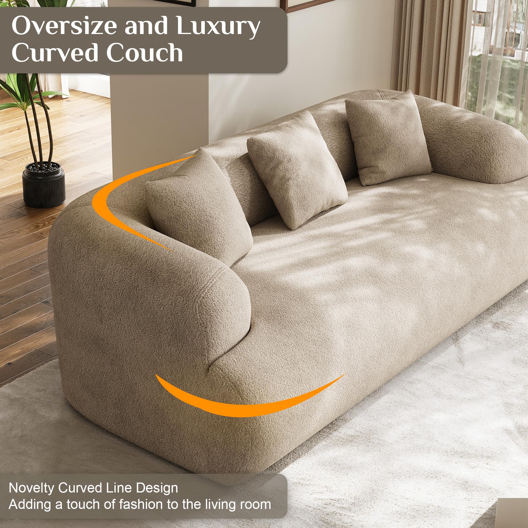 Chenille Curved Cloud Sofa 3-Seater with Pillows