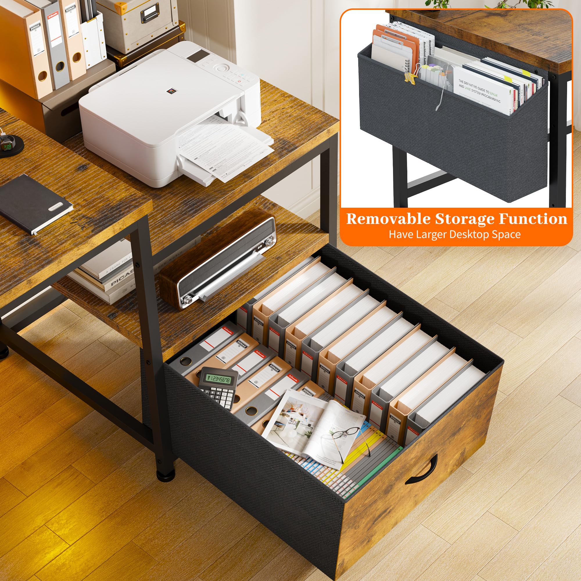 57" Office Desk with Drawers and Power Outlets