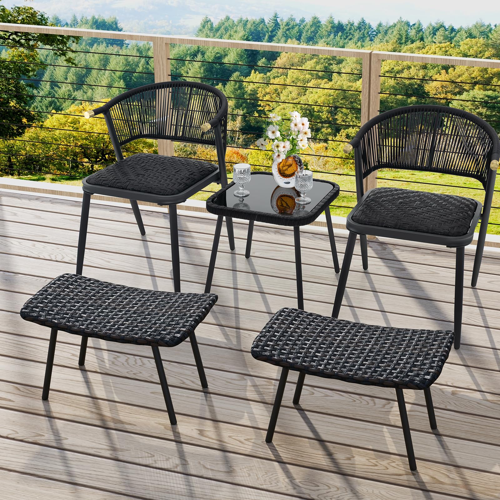 Outdoor Rattan Ottoman Set of 2