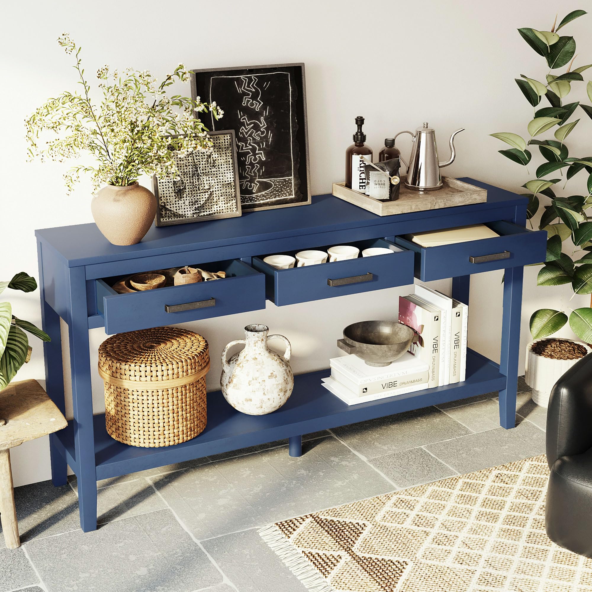Entryway Console Table with 3 Storage Drawers and Bottom Shelf