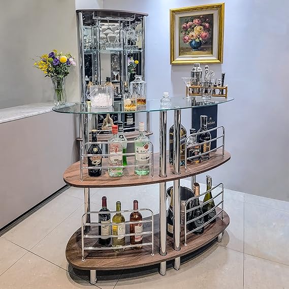 Contemporary Tower Bar Cabinet with Glass Shelves