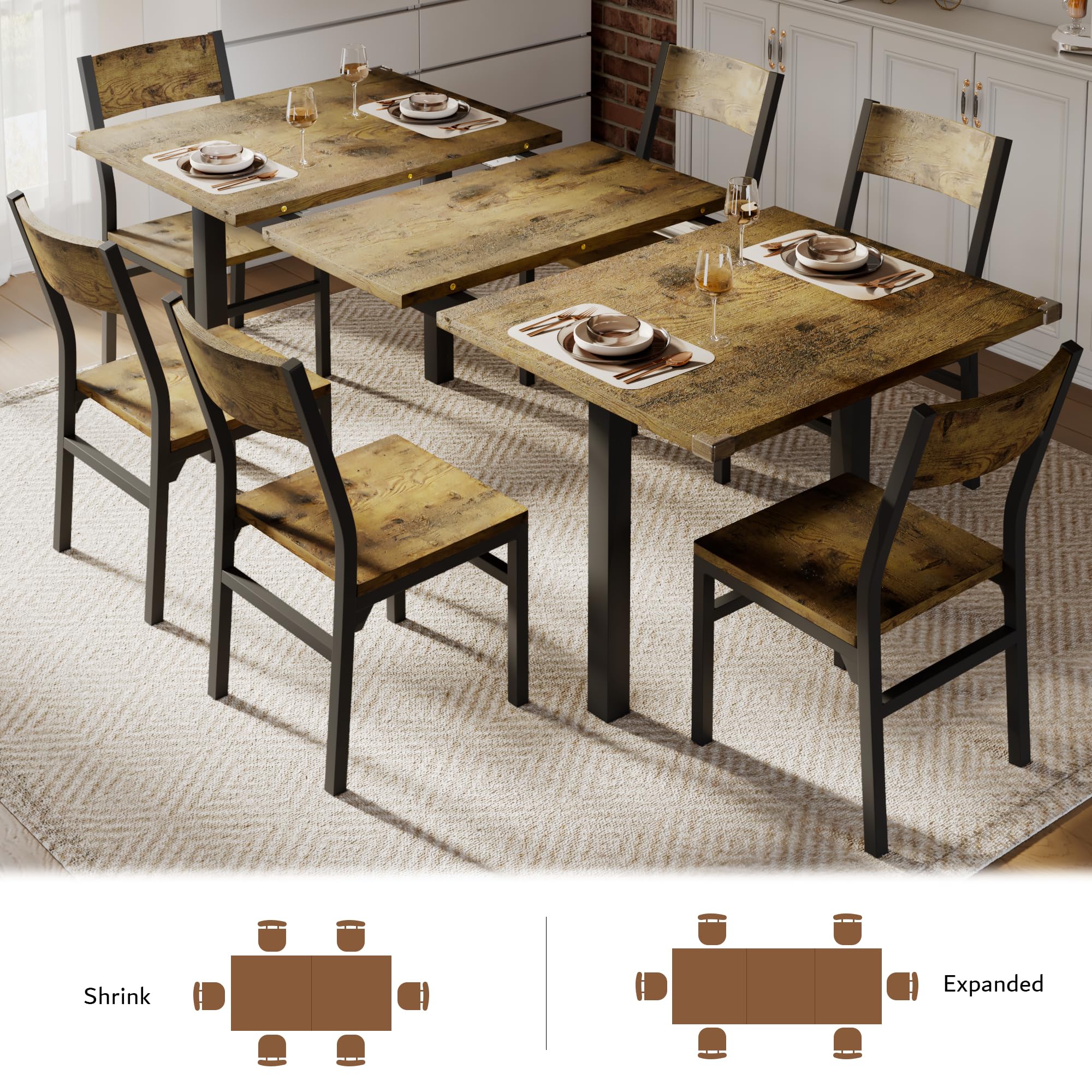7-Piece Extendable Dining Table Set with 6 Chairs