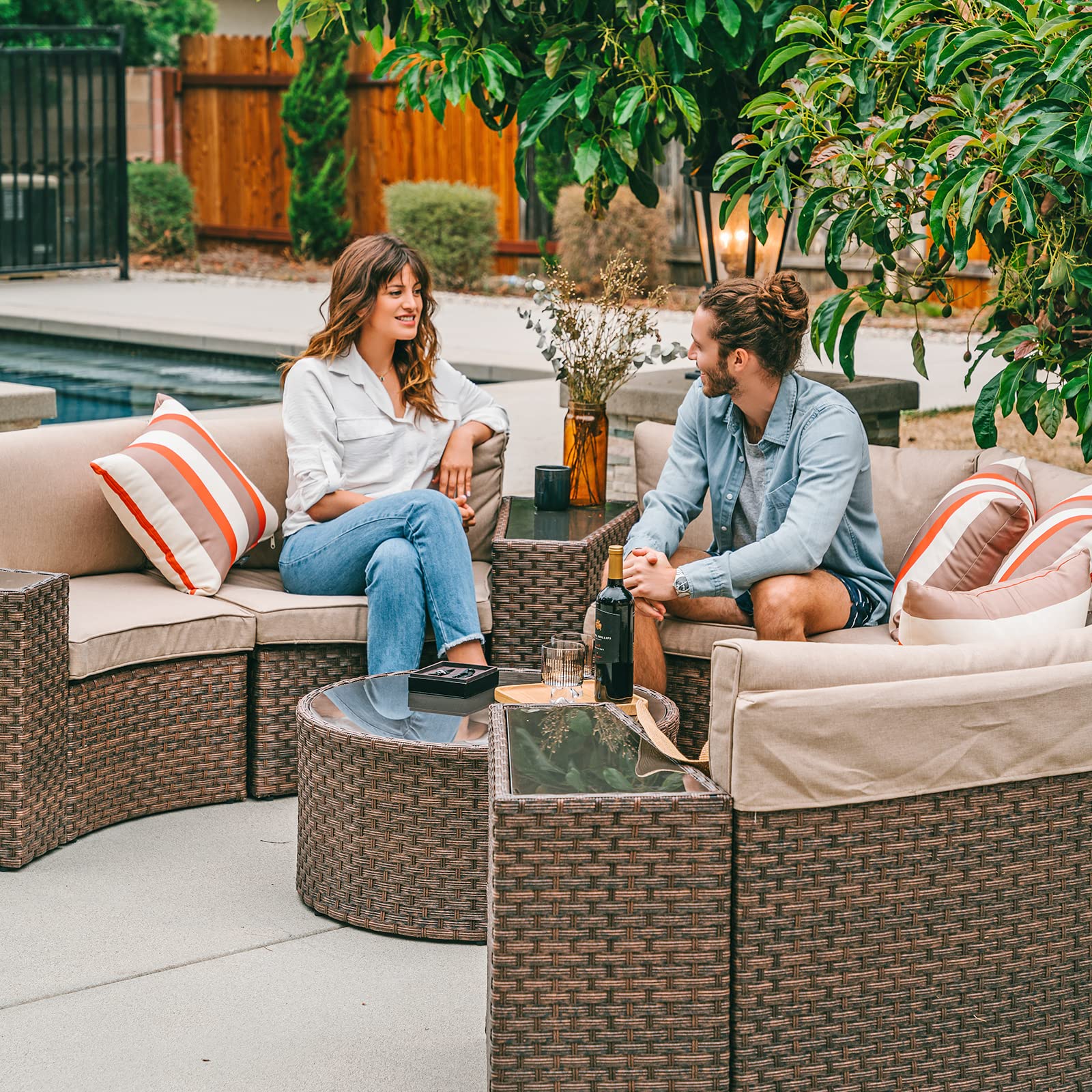 11-Piece Half Moon Outdoor Sectional Set