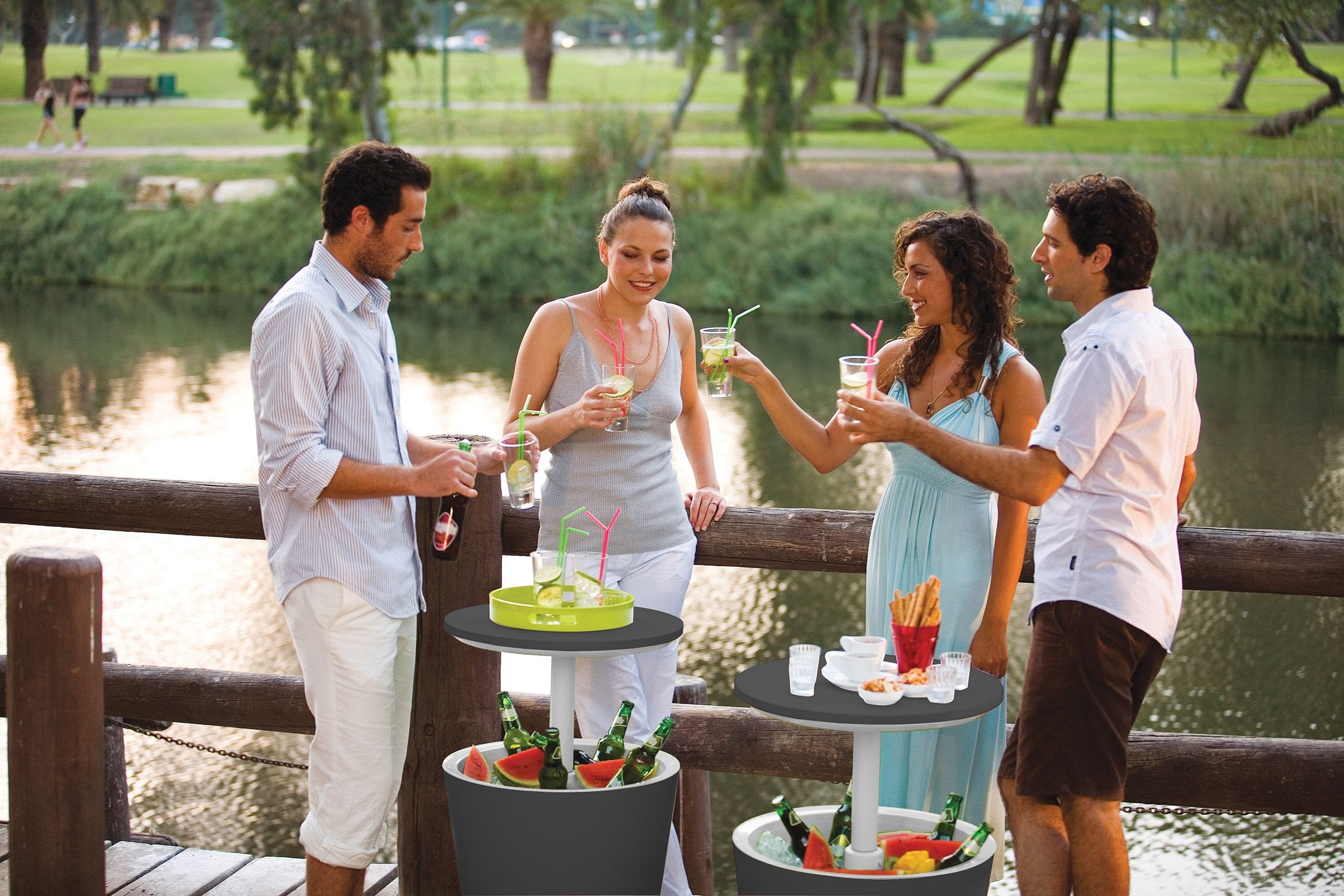 Outdoor Cooler Bar Table with Pop-Up Design and 7.5 Gallon Capacity