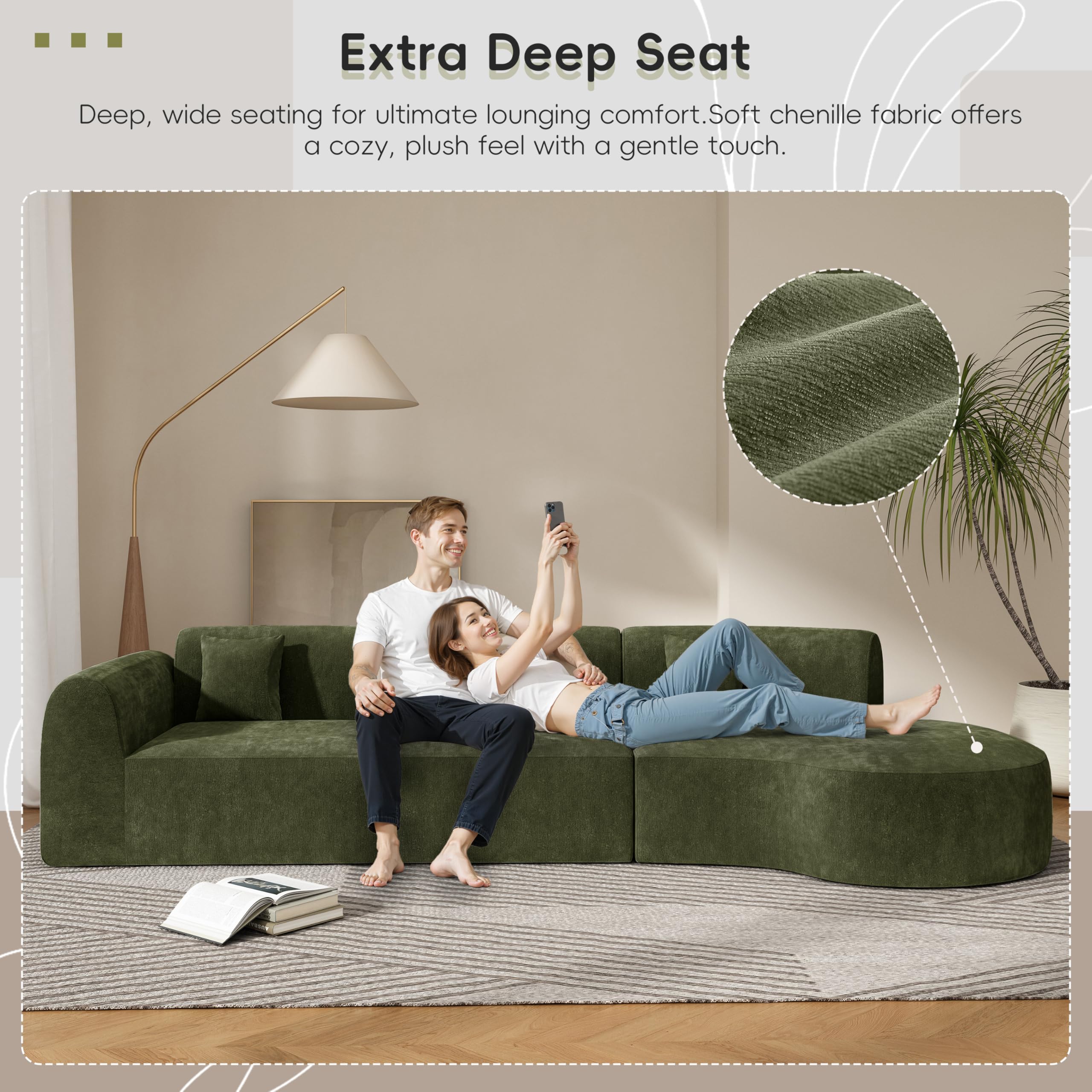 140" Curved Sectional Sofa Set with Chaise Lounge