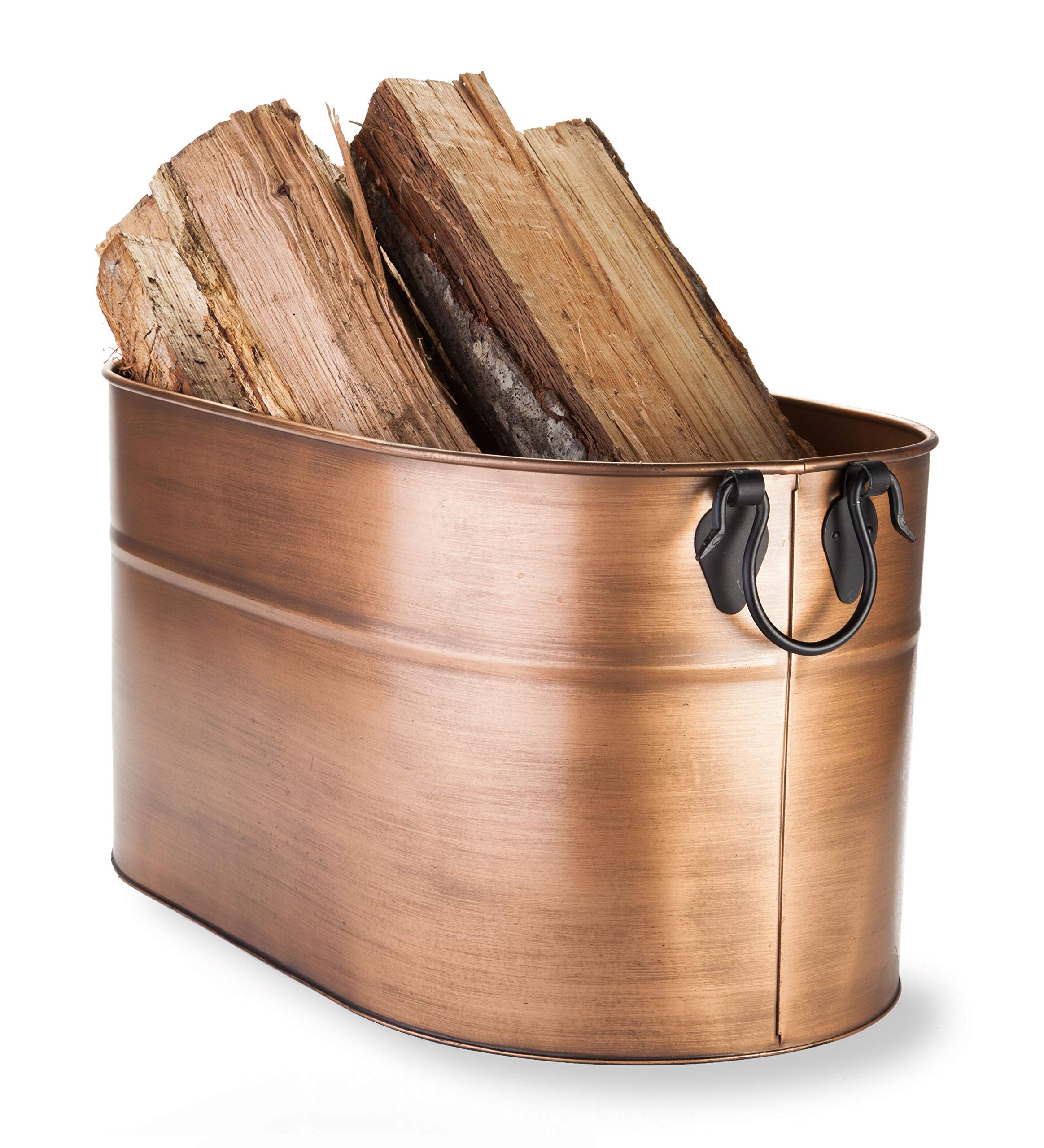 Antique Copper Firewood Bucket with Wrought Iron Handles