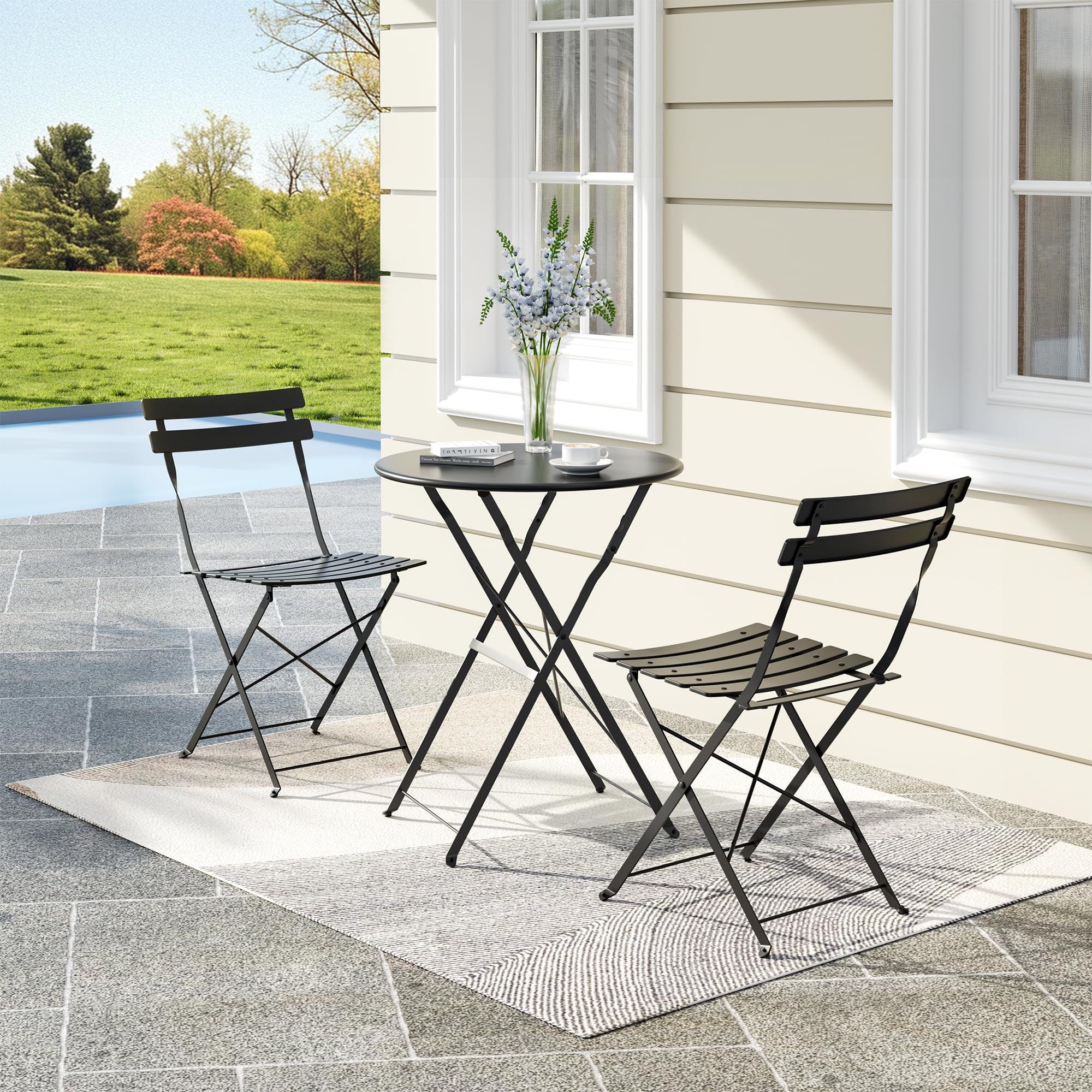 3 Piece Folding Bistro Set - Table and 2 Chairs
