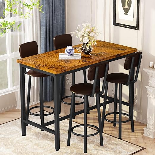 Bar Table Set for 4 with Upholstered Stools