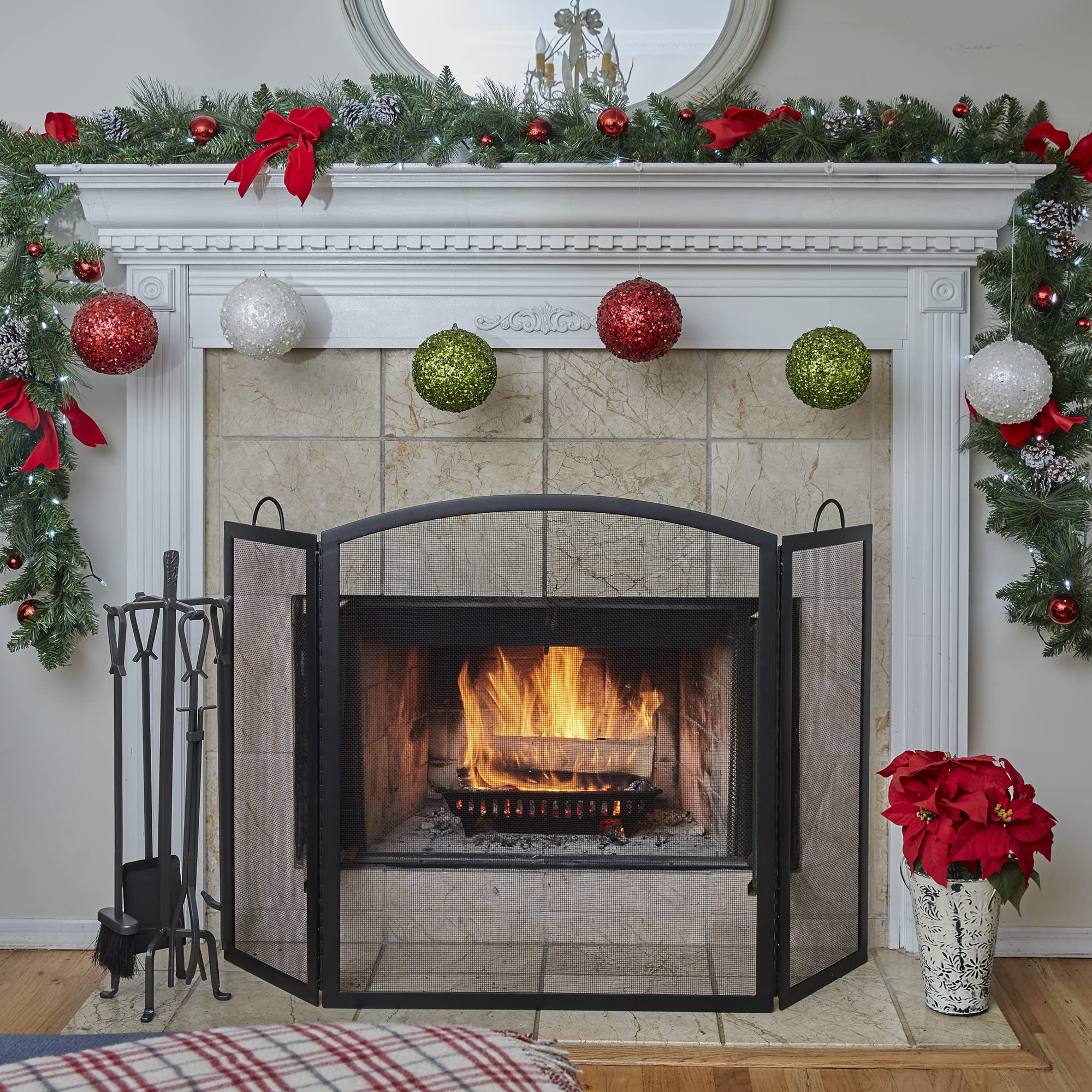 3-Panel Black Iron Fireplace Screen