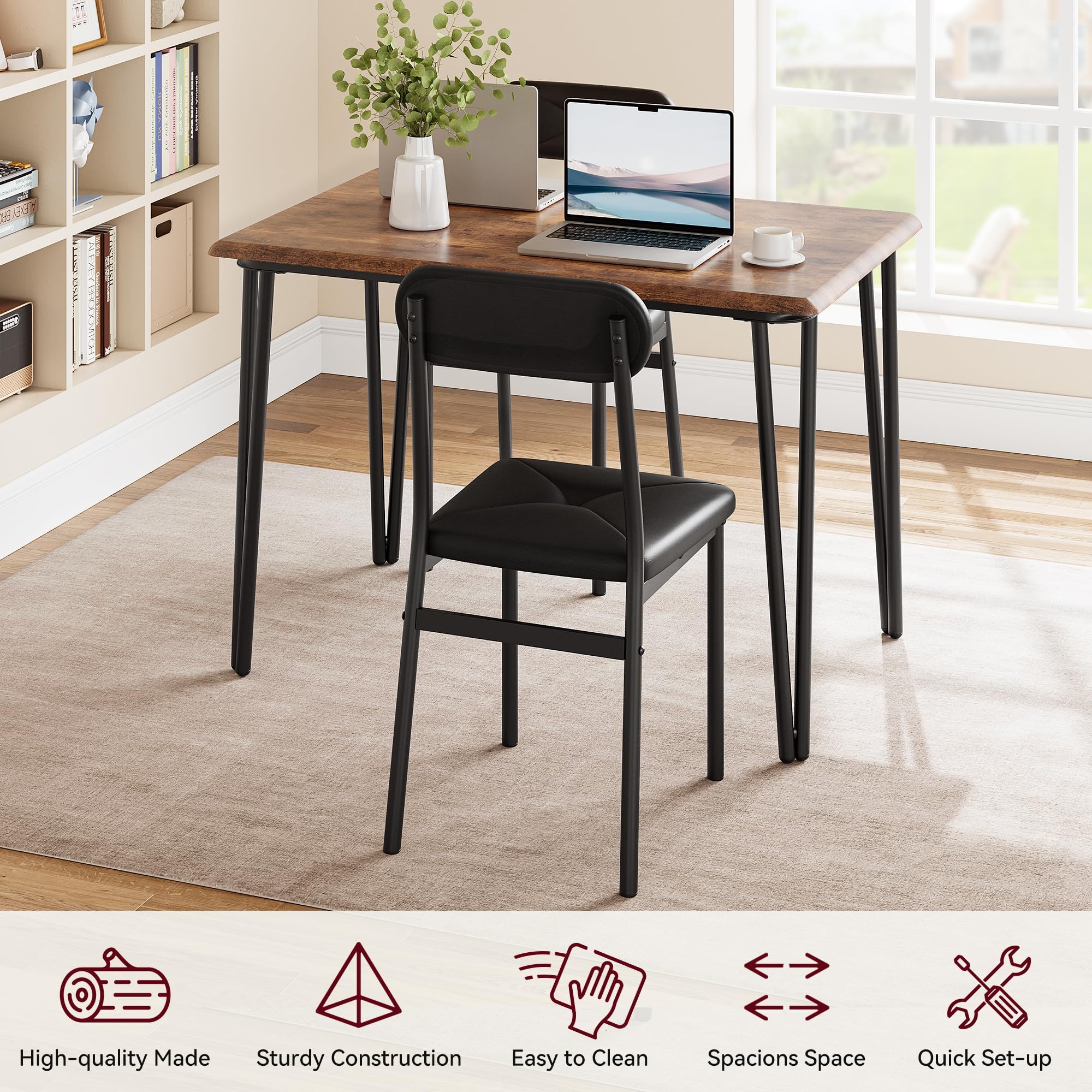 5 Piece Dining Table Set with Upholstered Chairs