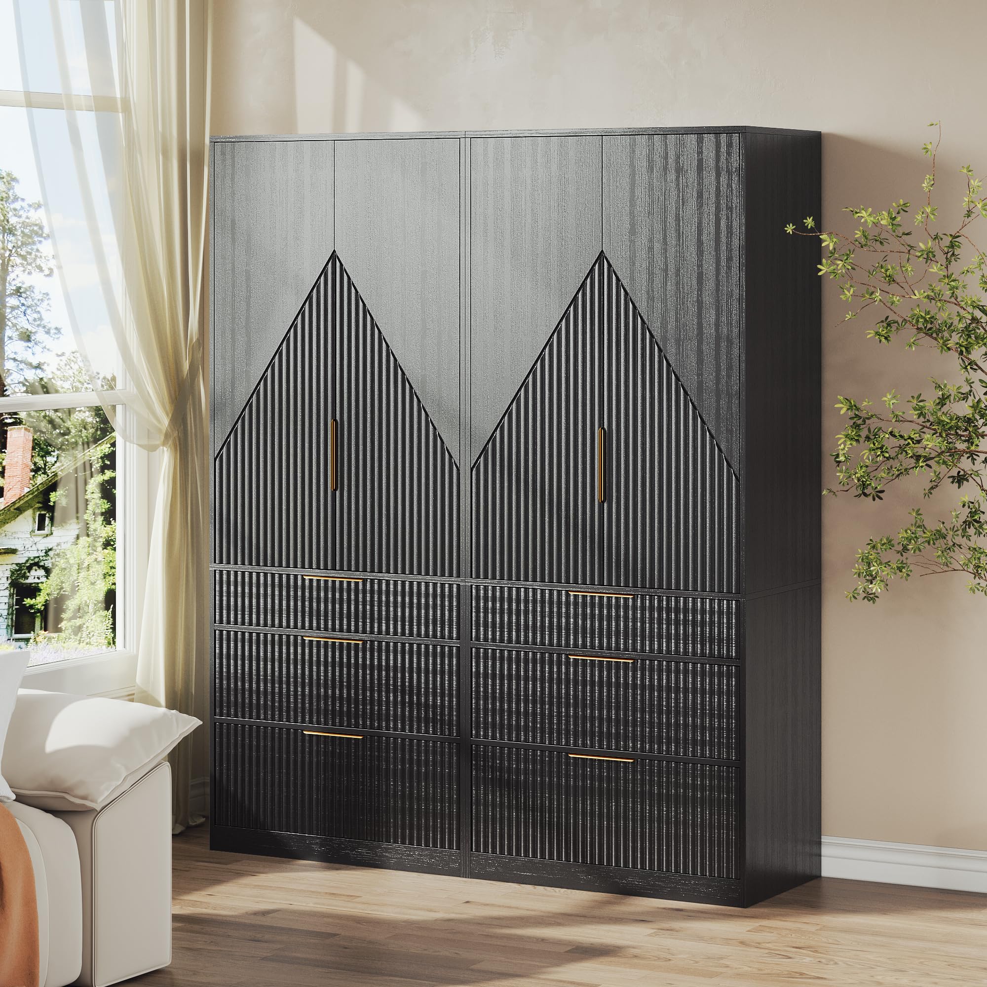 Wardrobe Armoire with 2 Doors and 3 Drawers