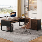 63-Inch L-Shaped Executive Desk with Mobile File Cabinet