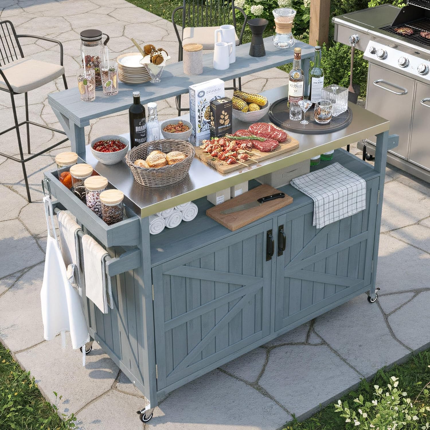 Outdoor Kitchen Island with Raised Shelf