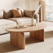 Modern Oval Coffee Table - Oak Wood Top with Solid Legs