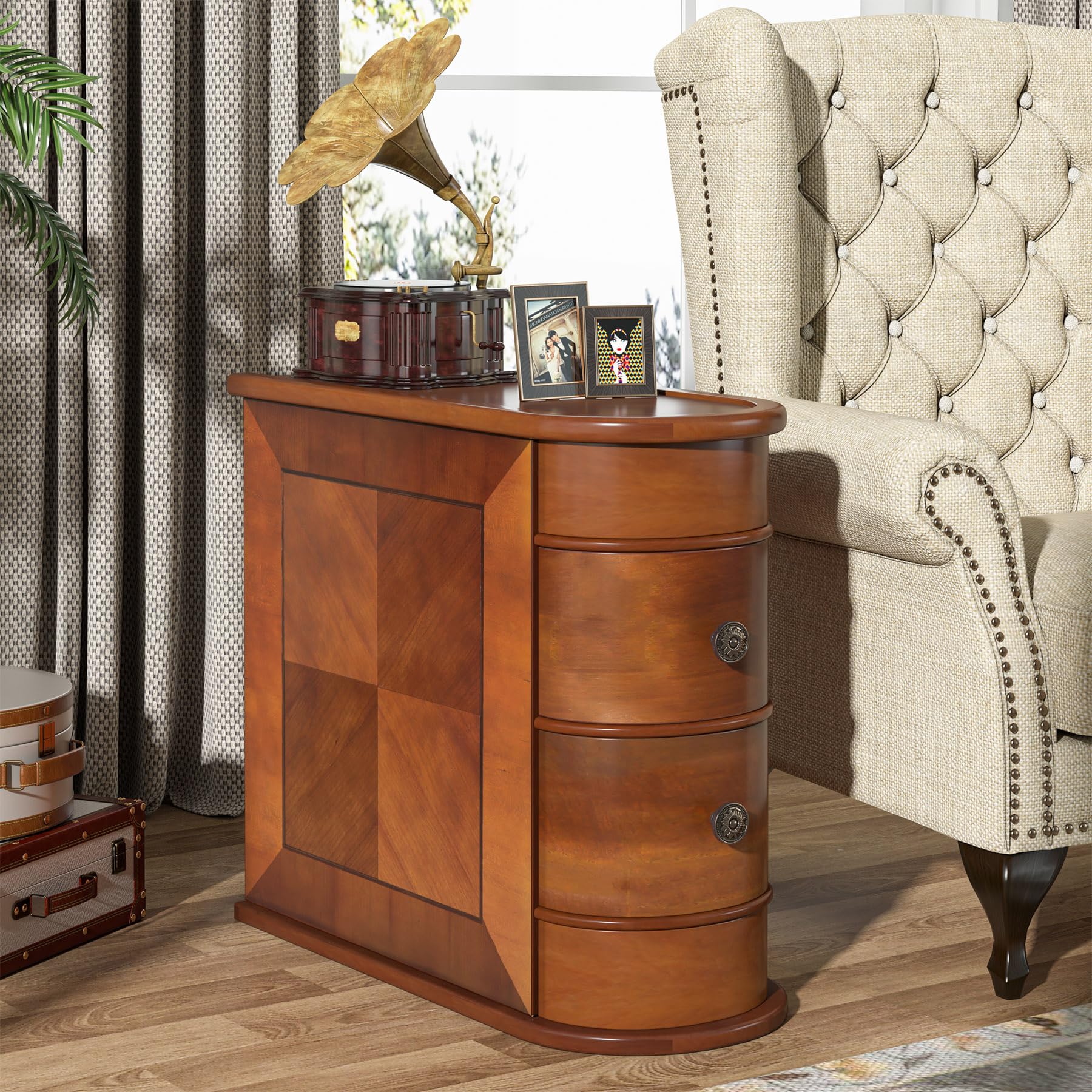 2-Drawer Wood End Table with Arc Design