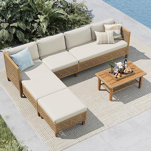 L-Shaped Outdoor Wicker Couch Set with Coffee Table