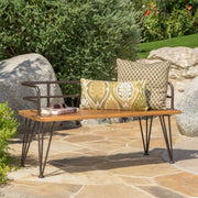 Outdoor Industrial Rustic Iron and Acacia Wood Bench