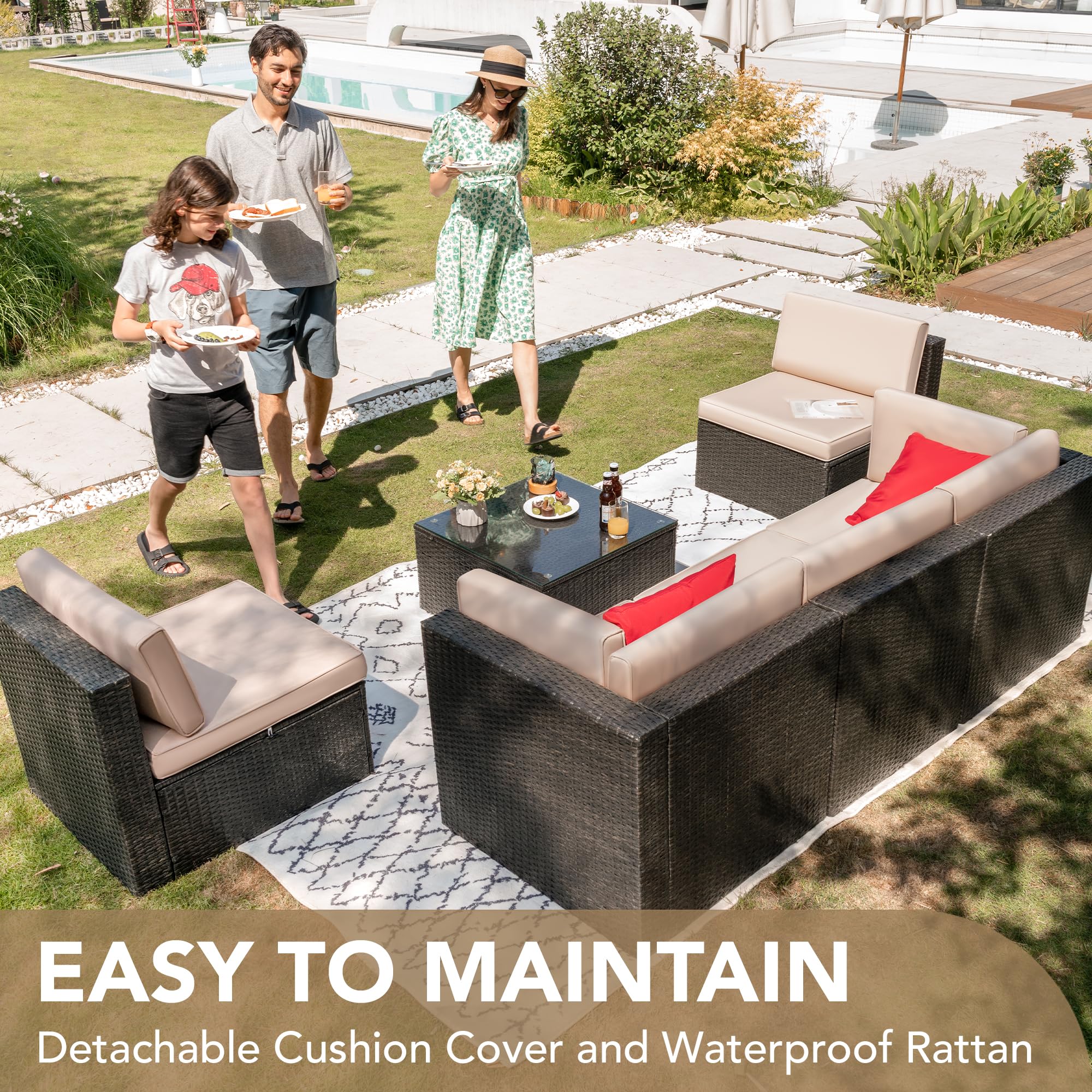 6-Piece Outdoor Sectional Rattan Sofa Set