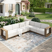 6-Piece Sectional Rattan Wicker Sofa with 10-Inch Cushions