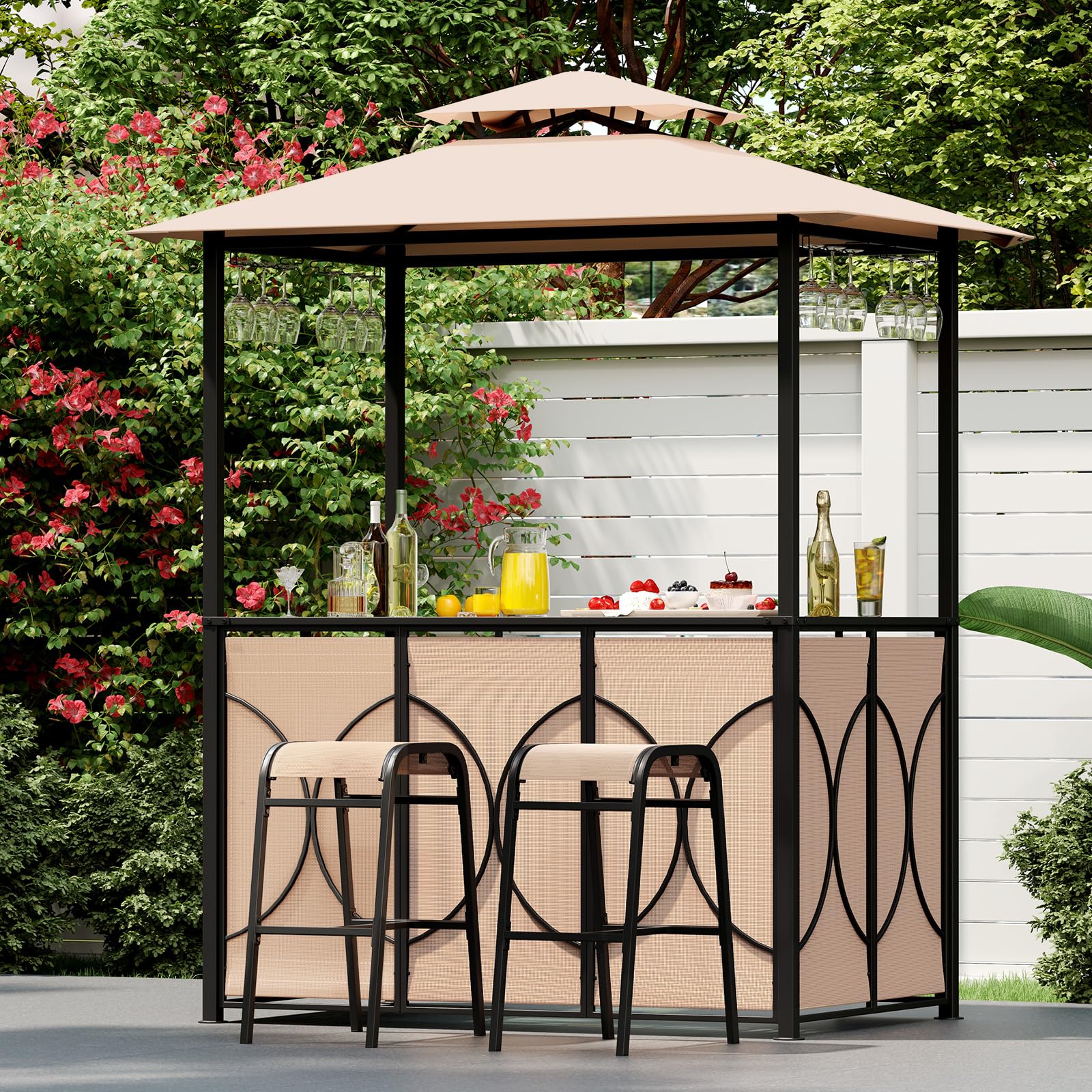 3-Piece Patio Bar Set with Grill Gazebo