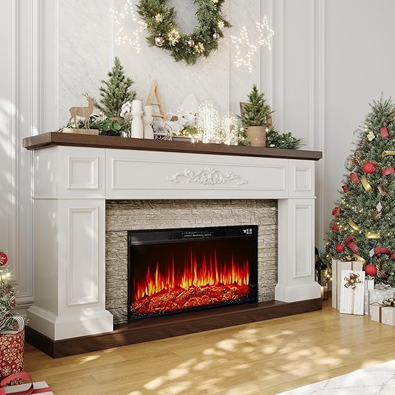 60" Electric Fireplace TV Stand with Mantel