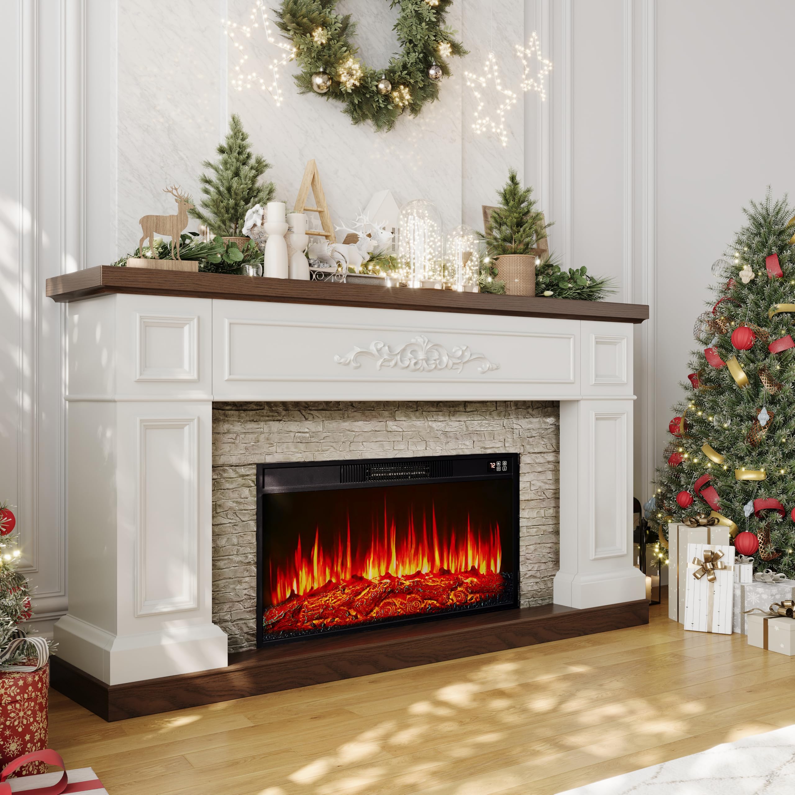 60" Electric Fireplace TV Stand with Mantel