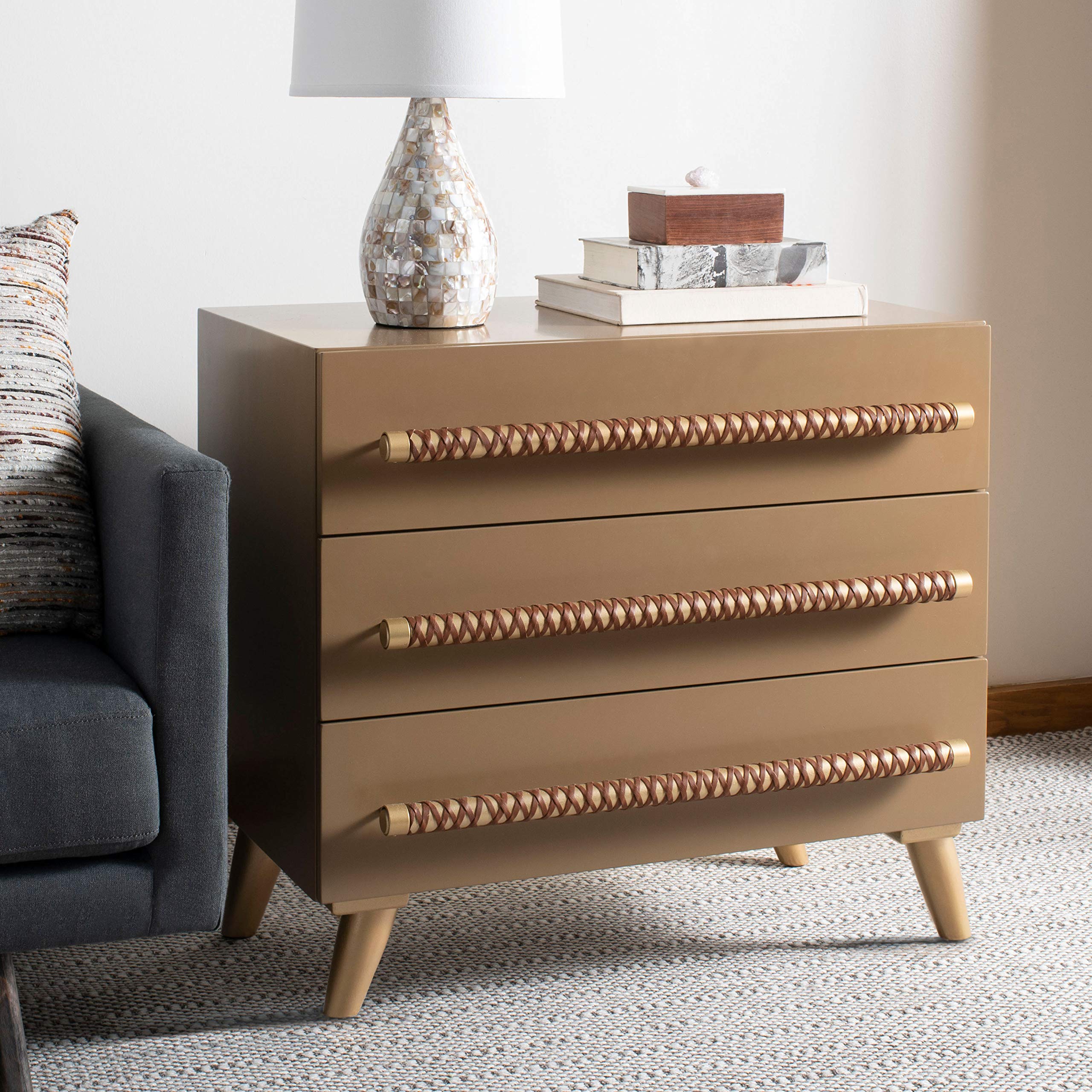 Modern Taupe and Gold 3-Drawer Chest