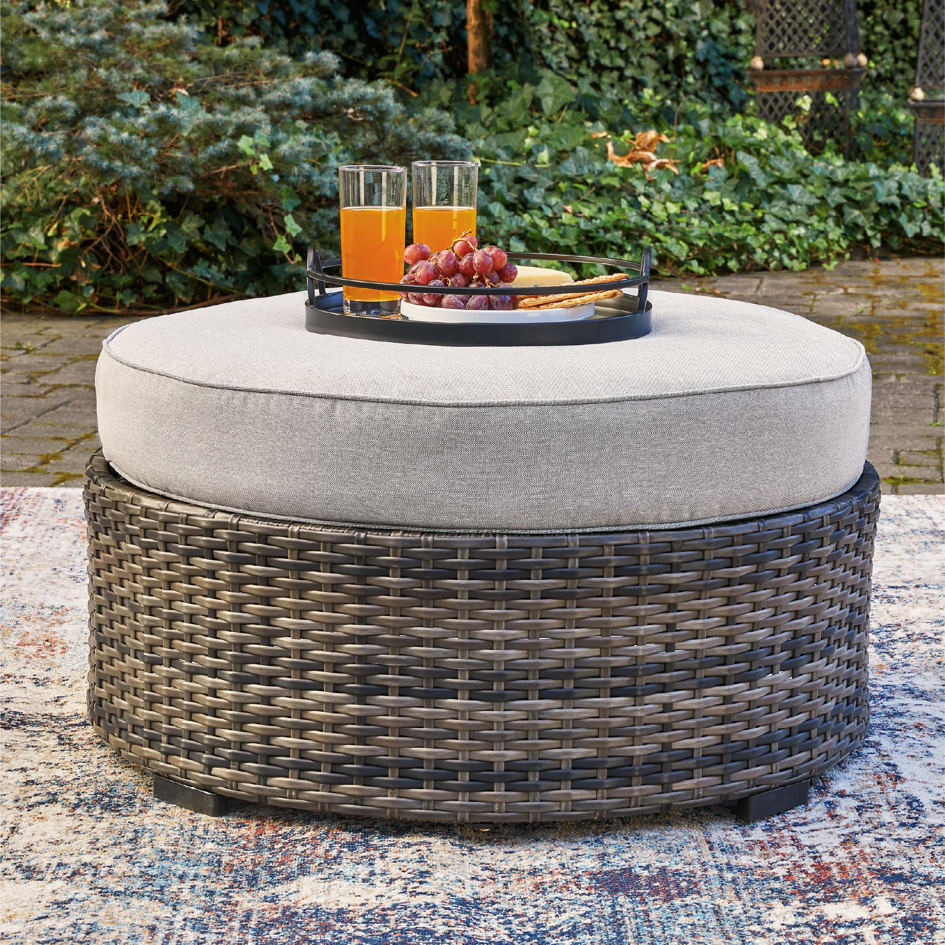 Outdoor Wicker Ottoman with Cushion