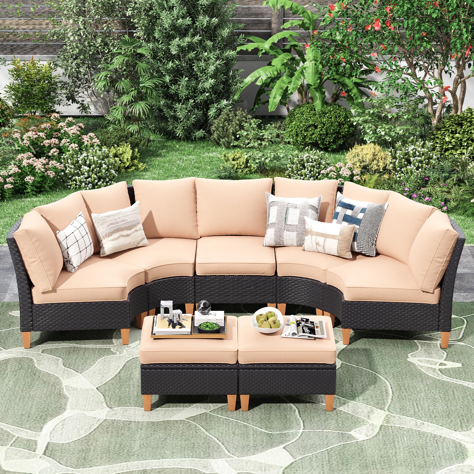 7 Piece Outdoor Sectional Furniture Set with Cushions
