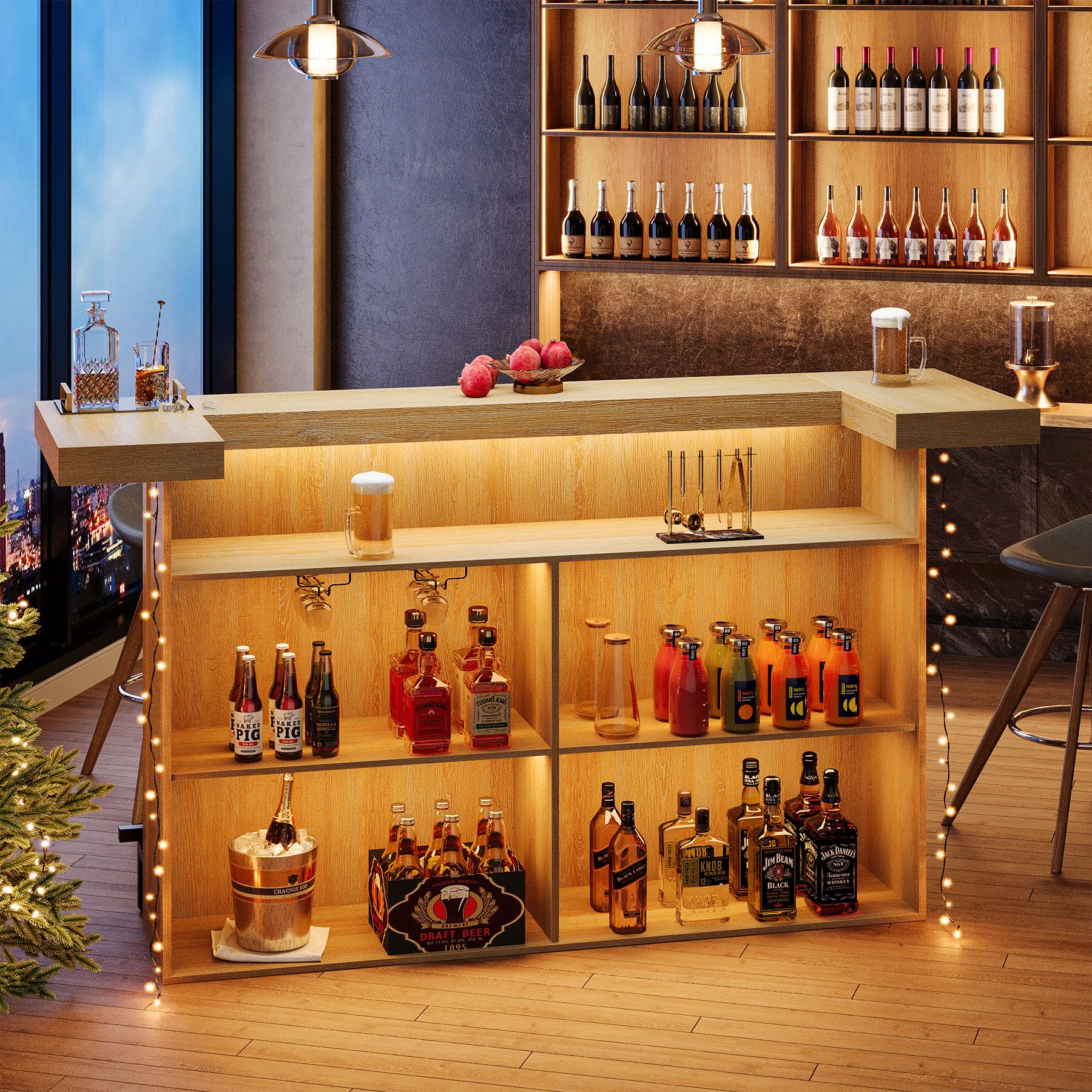 4-Tier Bar Table with Storage and Footrest