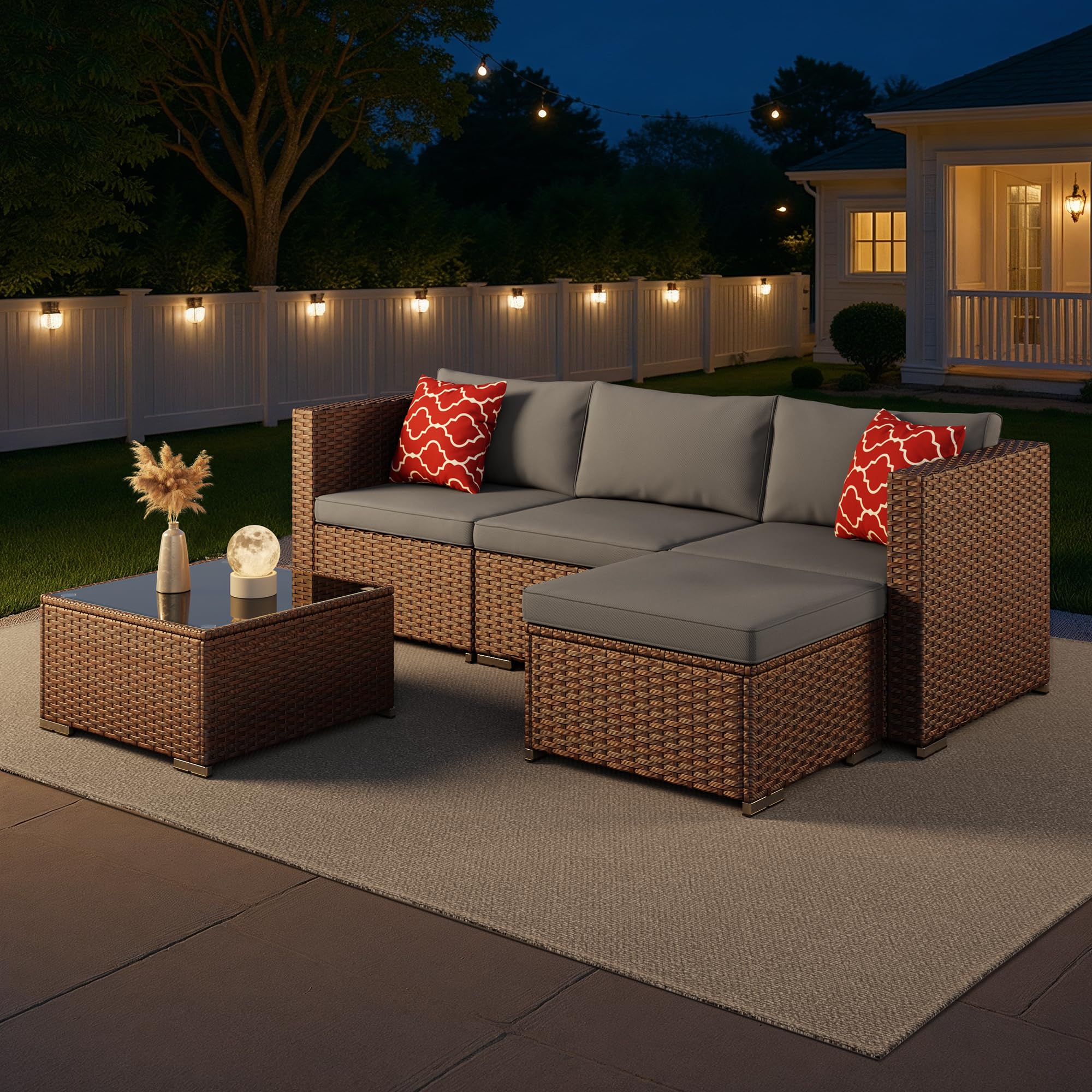 5-Piece Outdoor Wicker Sectional Set with Cushions