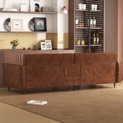 86.61" Mid-Century 3-Seater Brown Leather Sofa, Vintage Modern Couch with Removable Backrest & Cushions, Metal Legs, Comfortable Lounge Seating for Living Room, Bedroom, Apartment, Office