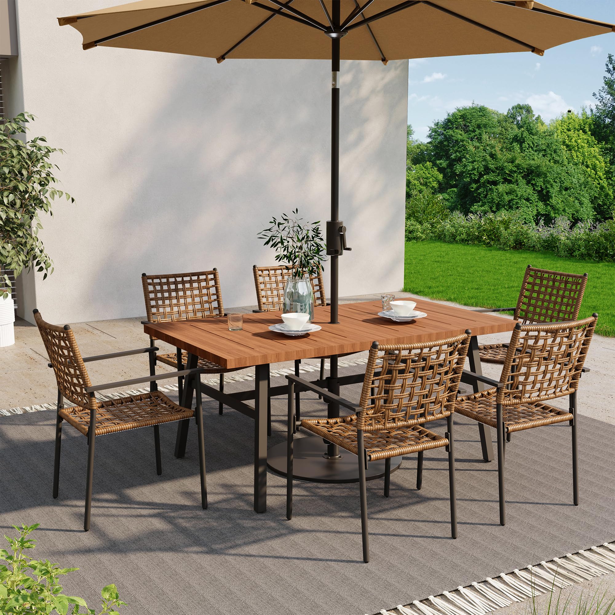 7-Piece Outdoor Patio Dining Set with Umbrella Hole