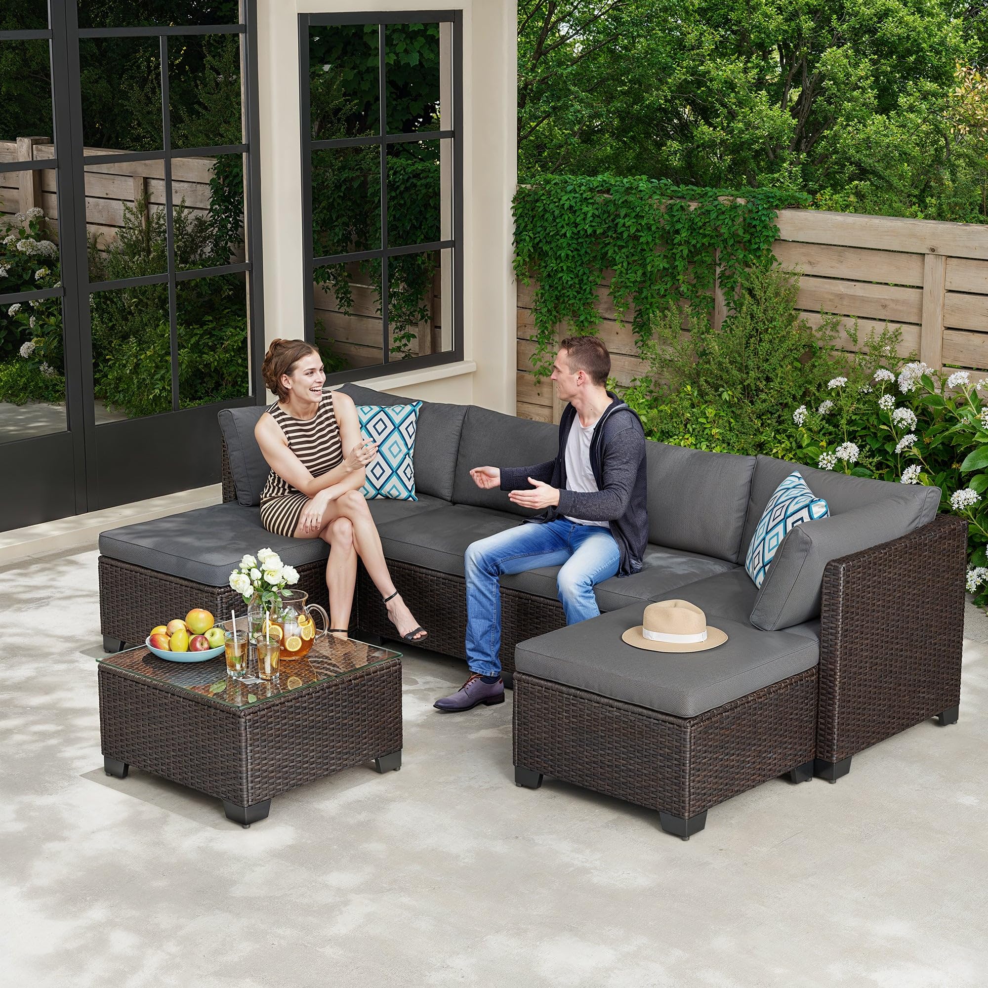 7-Piece Outdoor Patio Furniture Set with Waterproof Cushions