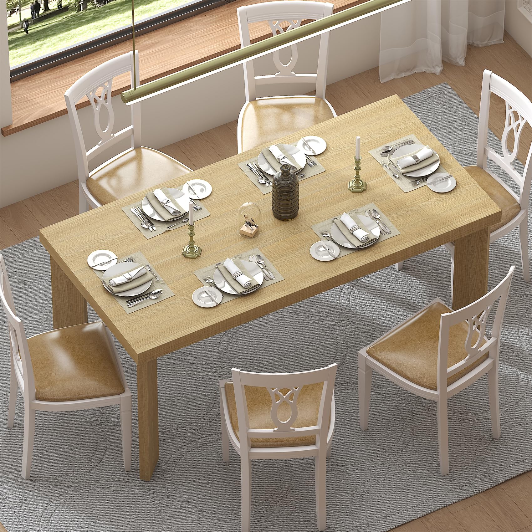 63 Inch Dining Table for 6 with Wood Legs