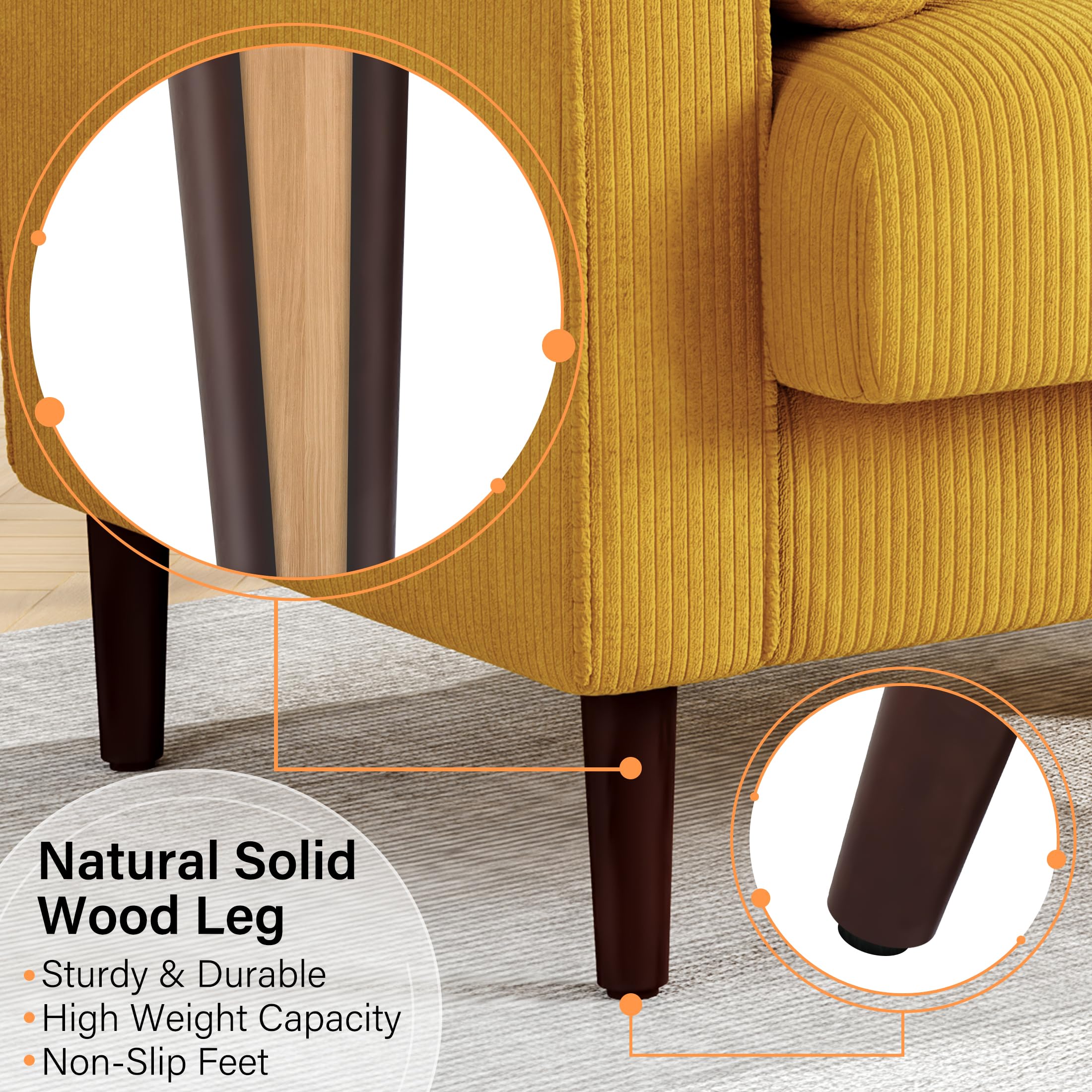 Corduroy Accent Chair with Large Seat - Yellow