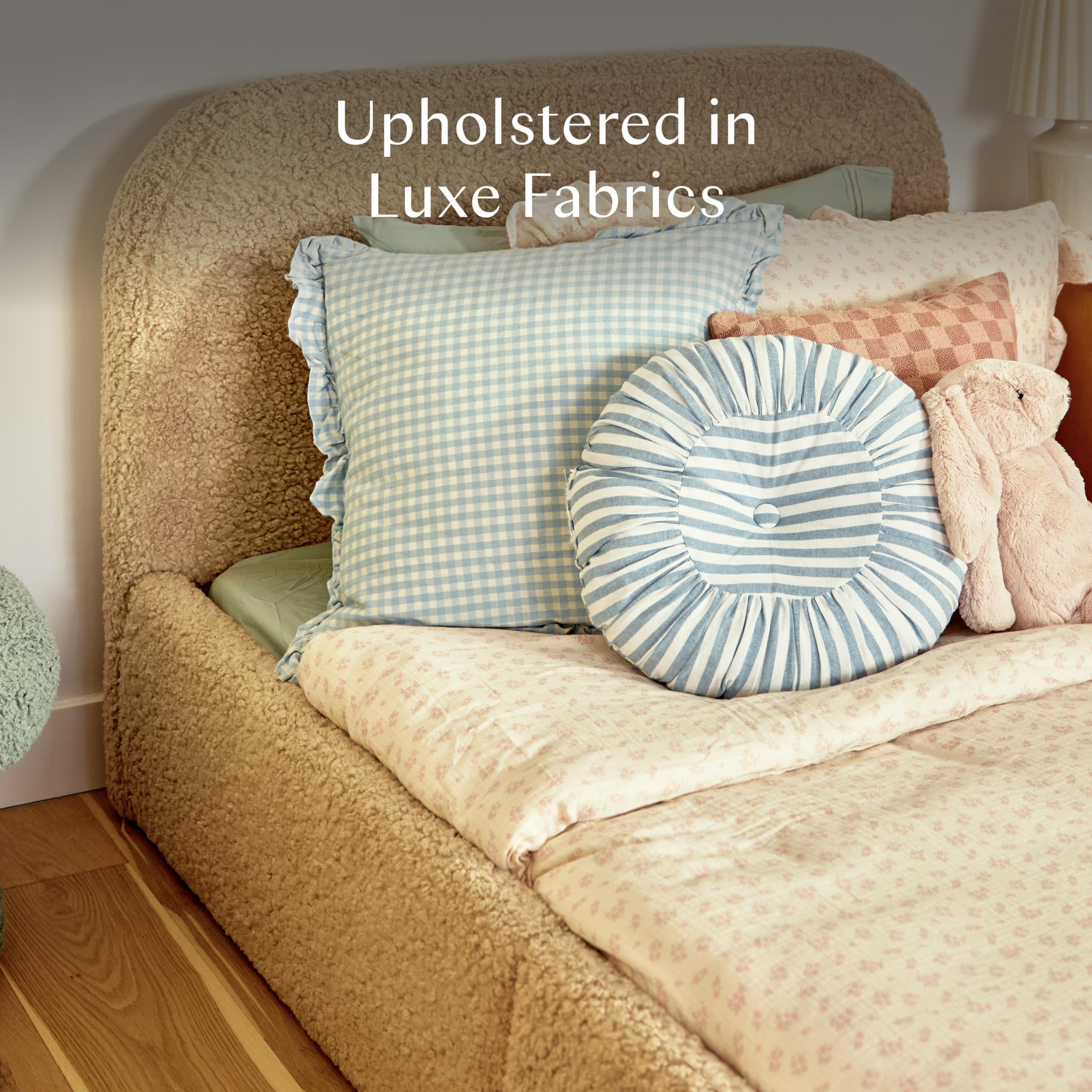 Twin Upholstered Bed Frame with Headboard in Shearling Fabric