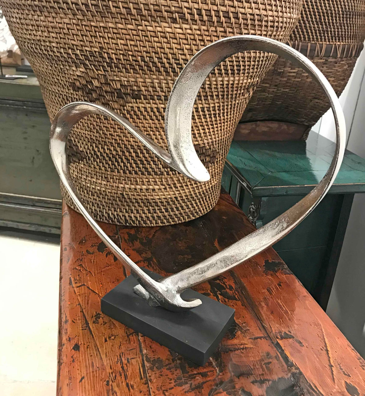 Heart Sculpture on Base - Silver Aluminum Tabletop Decor